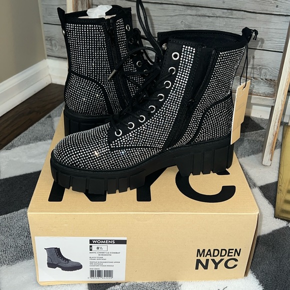 Madden NYC Chunky Combat boot with Rhinestones - Picture 1 of 8